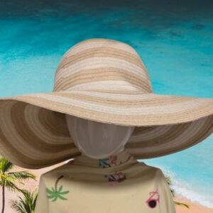 Elegant Tan and Cream Wide Brim Hat